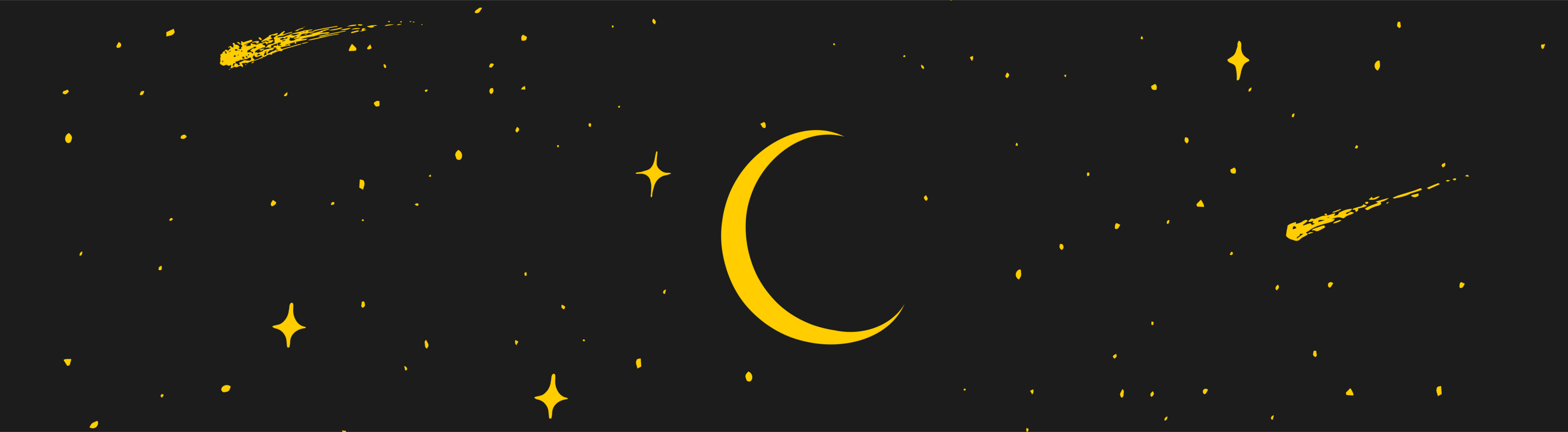 Illustration of a yellow moon surrounded by yellow stars