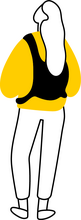 outline of a person in a yellow shirt wearing backpack looking up