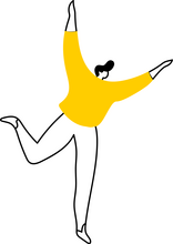 outline of a person in a yellow shirt standing on one leg