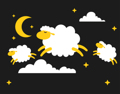 Sheep jumping over yellow moon and stars