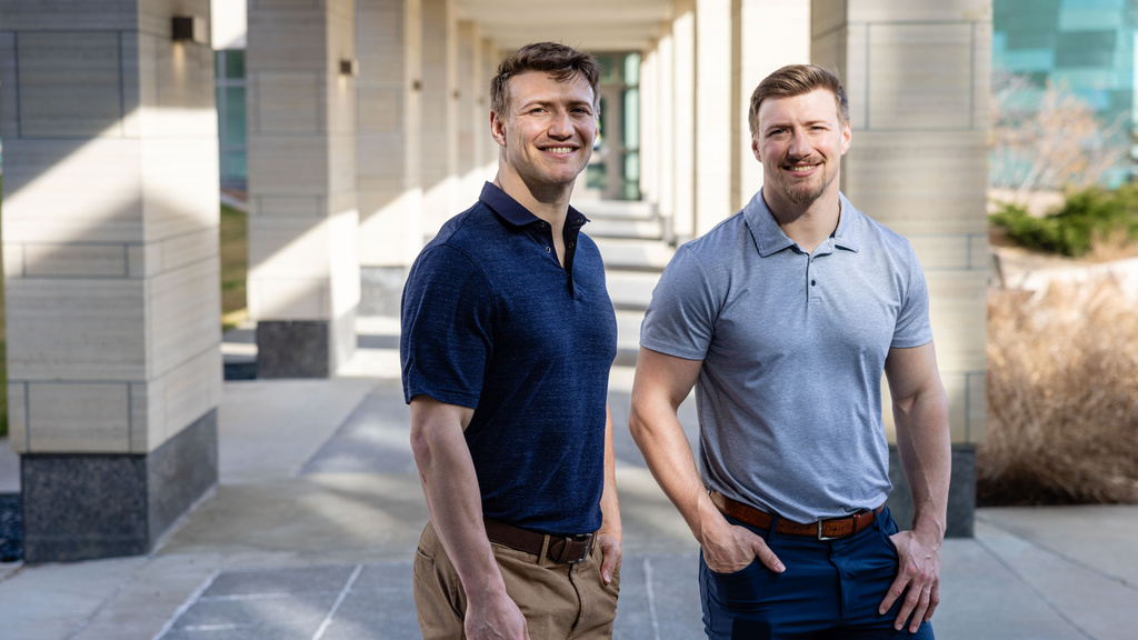 Twin brothers Joel (left) and Jake Katzer are fourth-year medical students at the Carver College of Medicine. Photographed on Monday, Feb. 26, 2024.